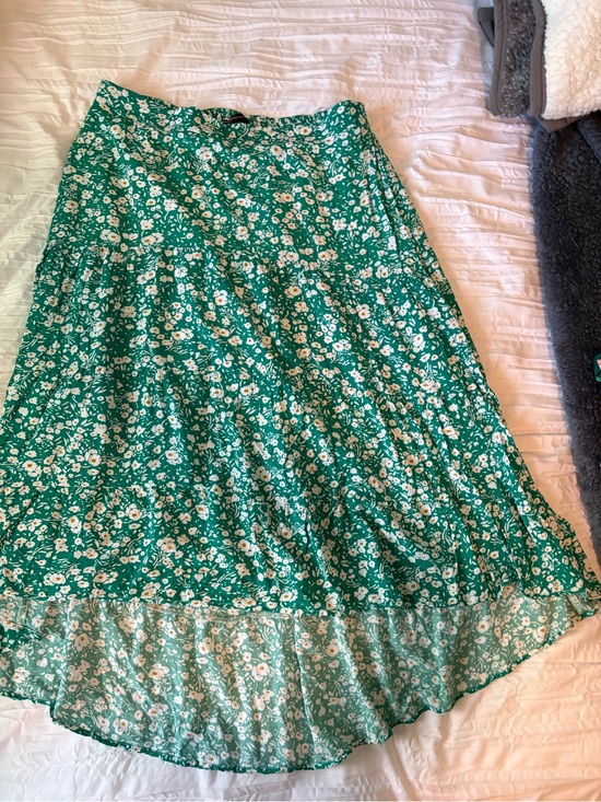 PrettyGarden Dresses & Skirts - Floral Green High-Low Tiered Midi Skirt